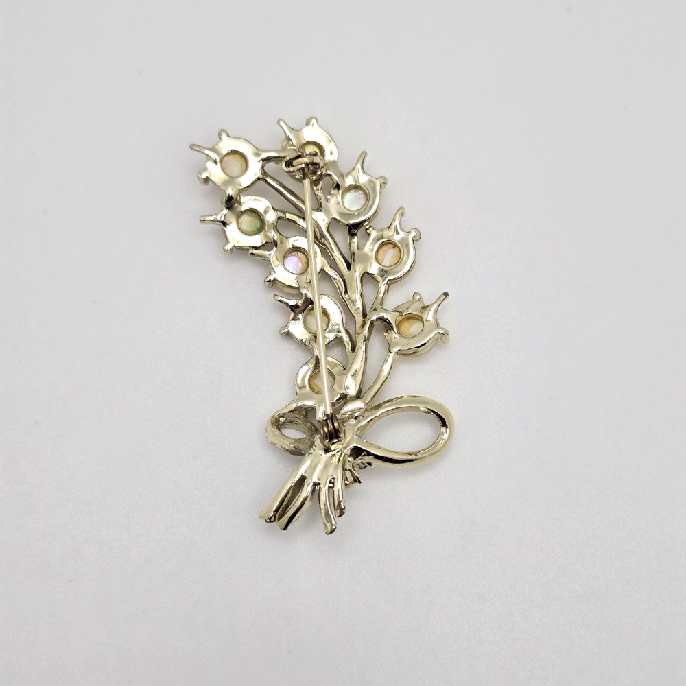 Vintage Brooch Mother Of Pearl Goldtone Floral Pin Dainty Cottagecore Retro Twee - Picture 9 of 12